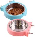 kathson Crate Dog Bowl, Removable Stainless Steel Hanging Pet Kennel Cage Bowl Food & Water Feeder Coop Cup for Puppy, Cat, Rabbit, Guinea Pigs Ferret Bird (2 PCS, Size: M, Blue and Green)