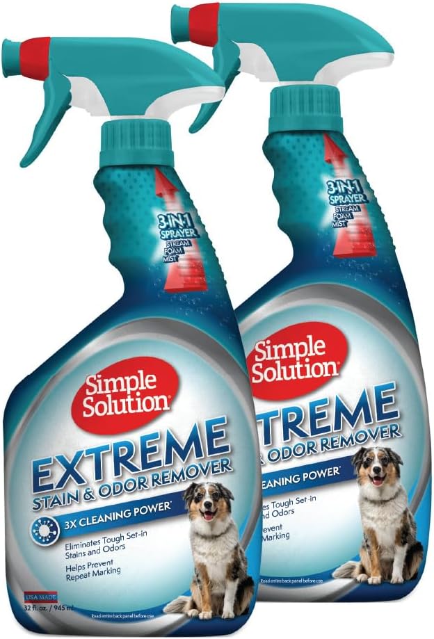 Simple Solution Extreme Stain & Odor Remover, Enzyme Stain Cleaner, 32oz | Dog Stain & Odor Remover, Pet Urine Enzyme Cleaner, Dog Urine Carpet Cleaner, Carpet Spray Cleaner, Pet Odor Eliminator
