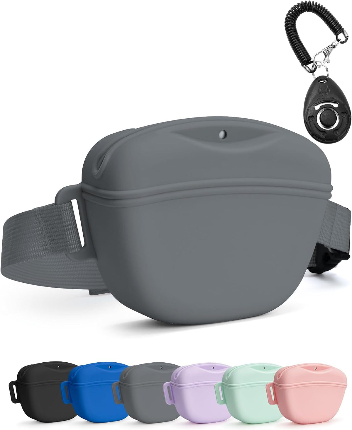 heouvo 1.67 Cup Magnetic Dog Treat Pouch with Training Clicker (Black) | Magnetic Closure, Silicone Bag with Waist Belt for Pet Training & Walking, Easy One-hand Treat Access