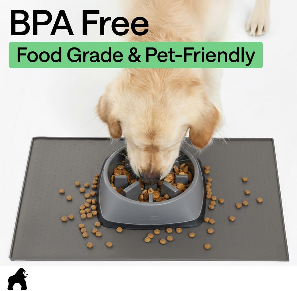 GORILLA GRIP Dog Food Mat, 100% Waterproof Silicone, 18.5x11.5 Gray