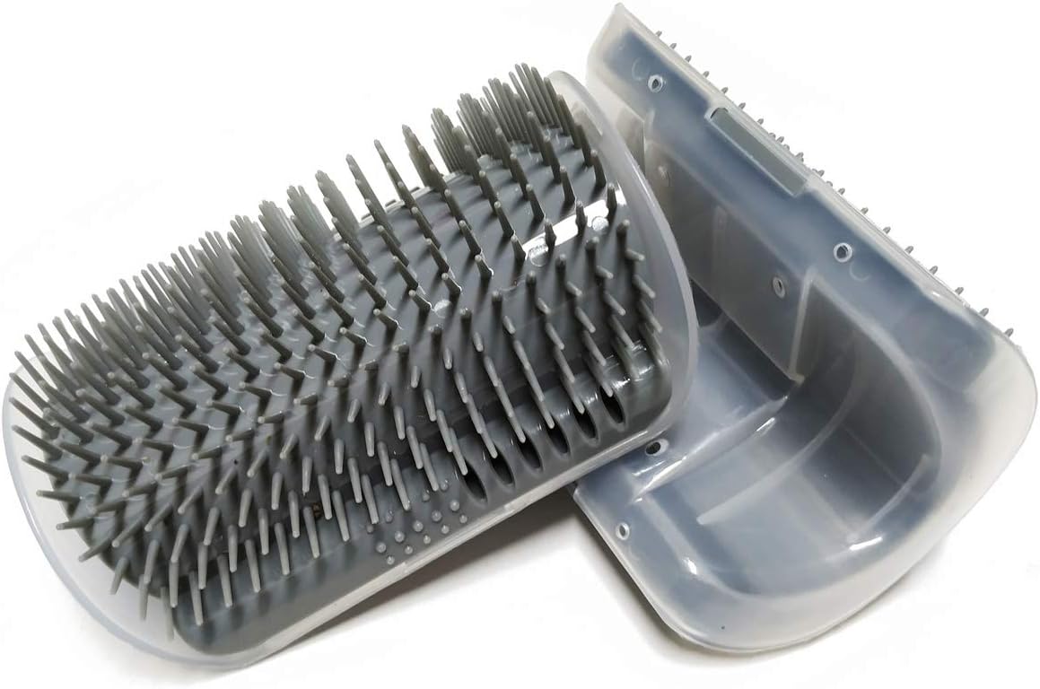 2 Pack Softer Self Groomer with Catnip Wall Corner Massage Comb Scratcher Grooming Brush Tool for Long & Short Fur Kitten Cats Dogs (Gray)