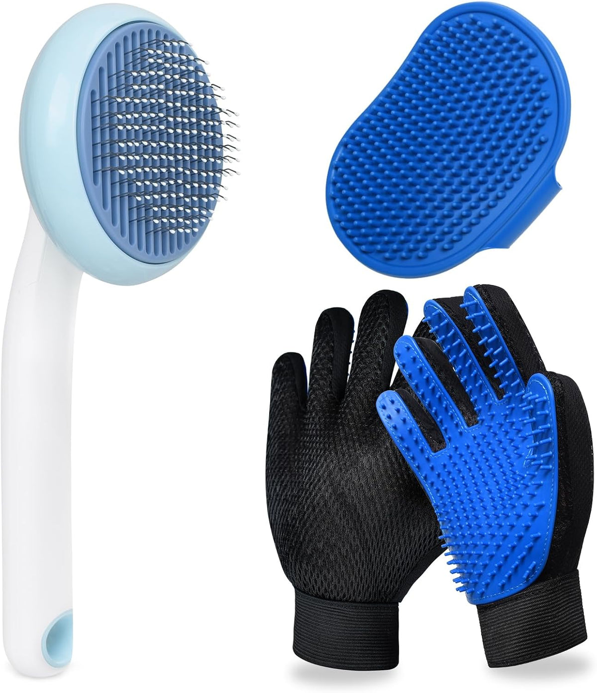 Cat Grooming Glove Brush, Pet Hair Remover Tool, 1 Pair Reusable Dog Hair Fur Remover for Carpet, Furniture, Couch, Clothes, Eco-Friendly and High efficiency (Blue)