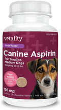 Vetality Canine Aspirin for Dogs | Fast Pain Relief | Small to Medium Dogs | Liver Flavor | 75 Chewable Tablets