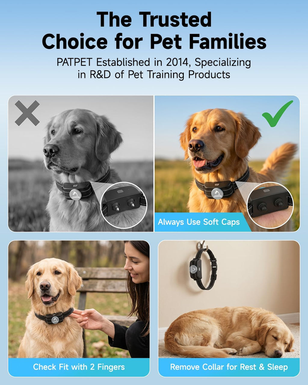PATPET Dog Training Collar Shock Collar with Remote - 3 Training Modes, Beep, Vibration and Shock, Up to 1000 ft Remote Range, Rainproof for Small Medium Large Dogs | 1000Ft Waterproof Shock Collar for Dogs, 3 Training Modes(Beep,Vibration,Shock) for 15-1