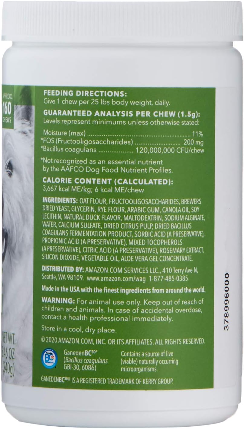 Amazon Brand - Wag Probiotic Supplement Chews for Dogs, Supports Digestive Health and Gut Flora, Natural Duck Flavor, 160 Count, Pack of 1