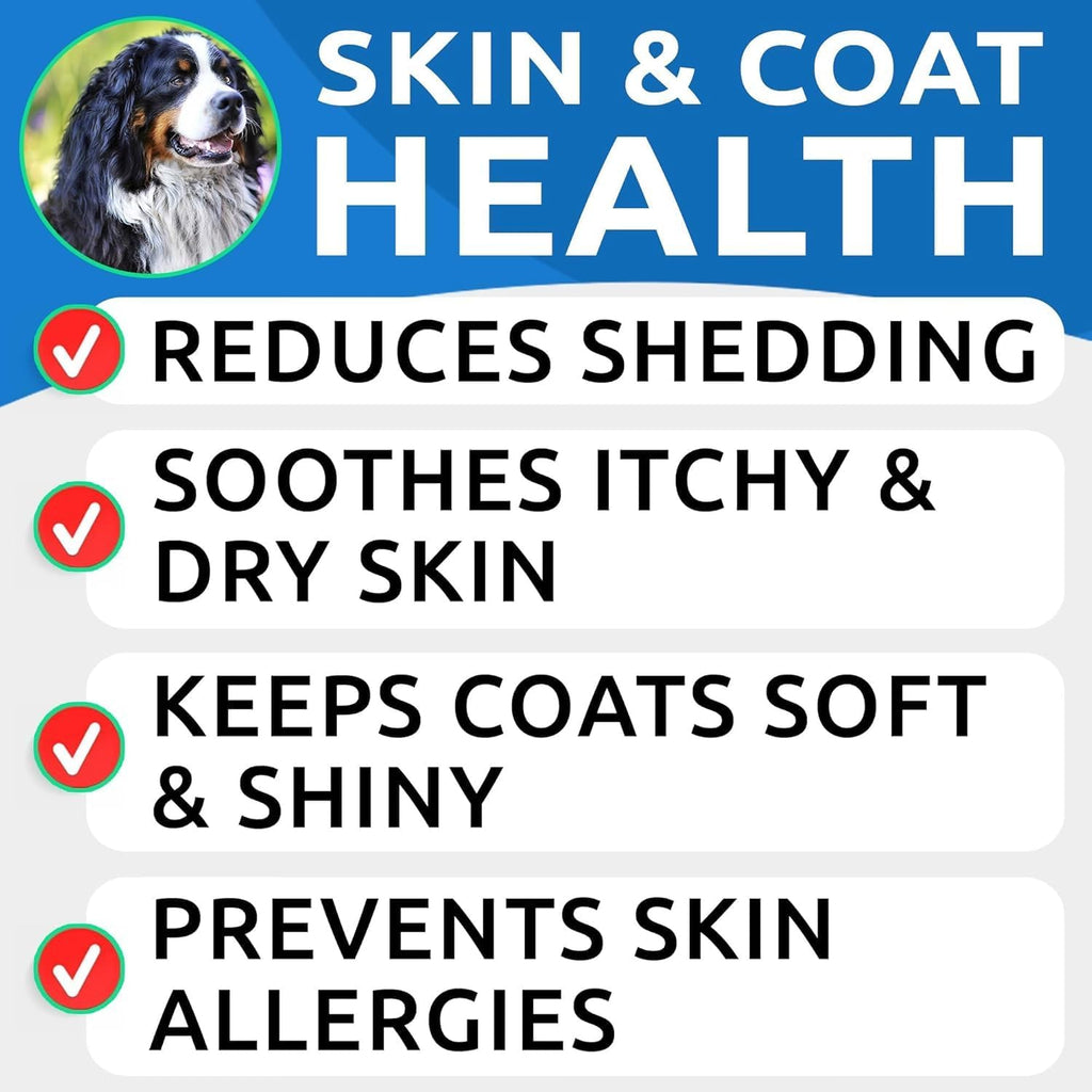 Omega 3 for Dogs - Fish Oil for Skin & Coat Health, Itch & Allergy Support | Vet-Approved - Salmon Oil Treats for Dog Shedding, Hot Spots Treatment - EPA&DHA Fatty Acids Supplement - Made in USA, 180Ct