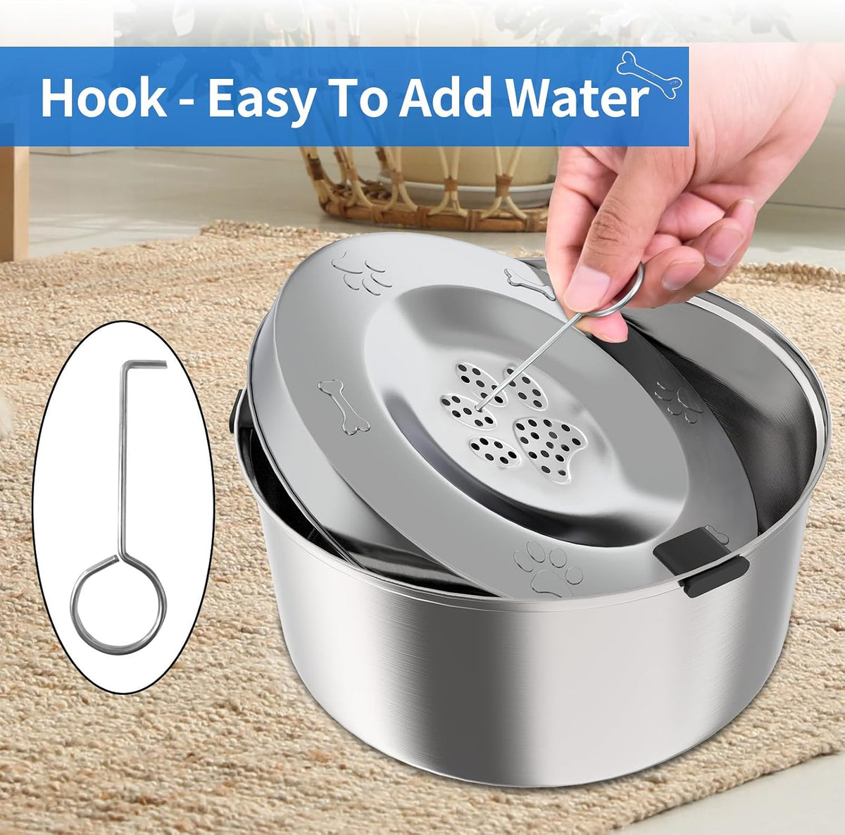 Kactoily 3L/101oz Dog Water Bowl Stainless Steel Slow Water Bowl for Dog | No-Spill Slow Drinking Water Bowl for Medium Large Dogs, Spill Proof Dog Water Bowl for Home, Vehicle and Travel Use