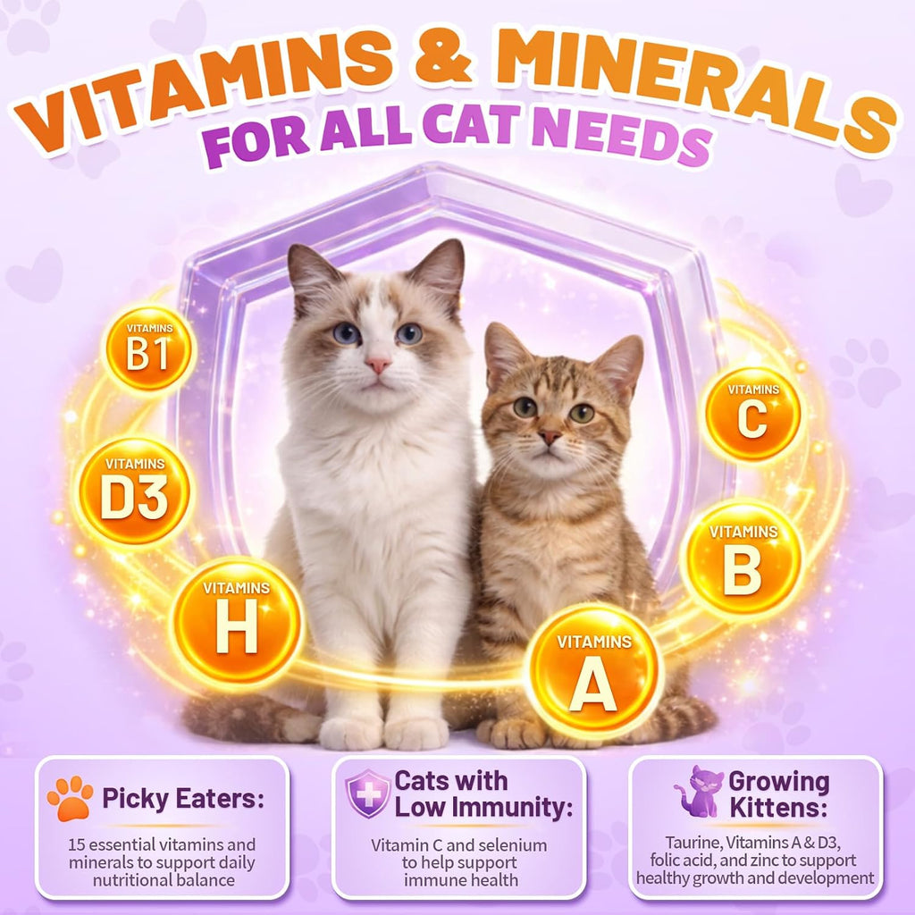 Carmelie Taurine for Cats Vitamins Treats, 15 in 1 Cat Multivitamin, 500 Ct