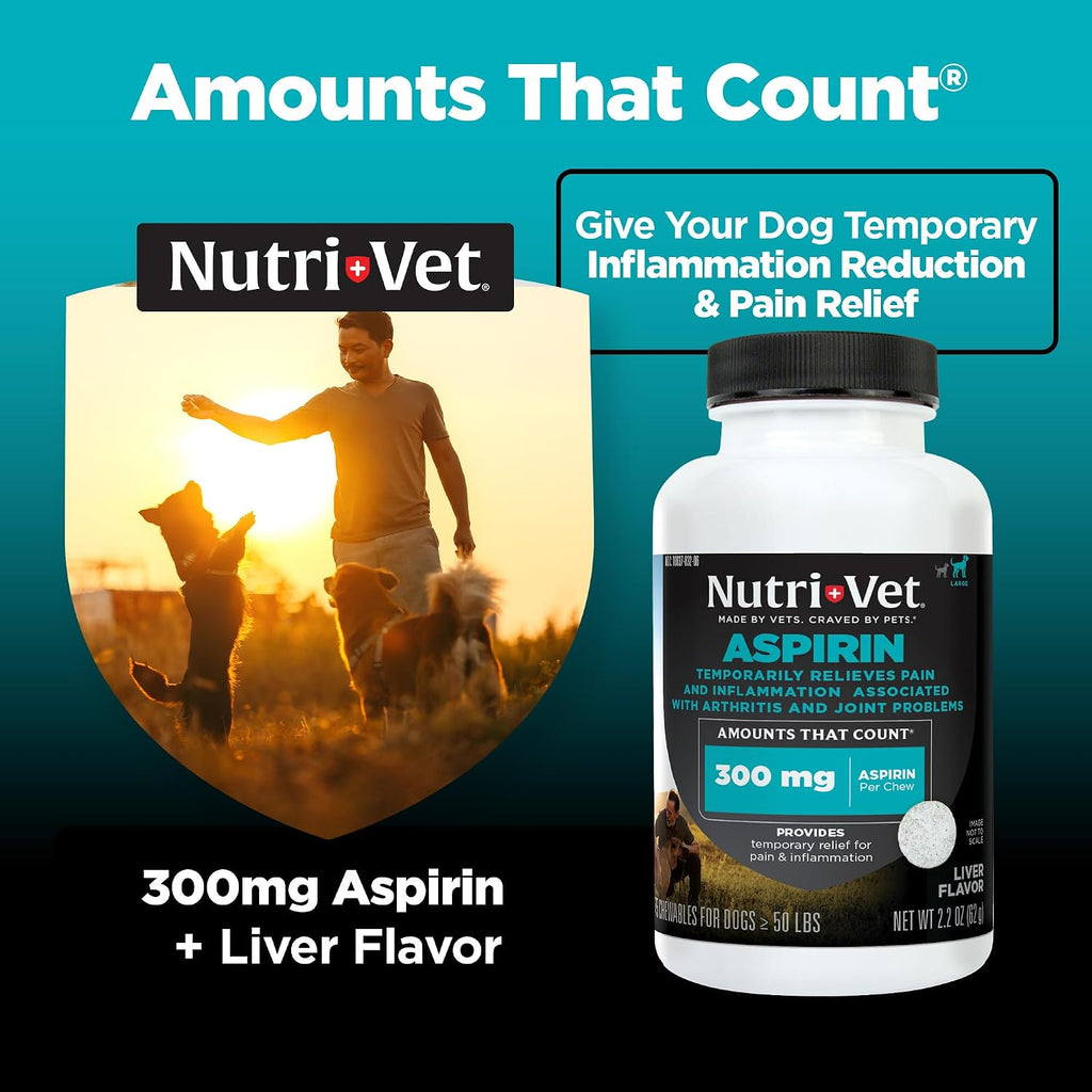 Nutri-Vet Dog Aspirin, Aspirin Tablets for Large Dogs, 300mg, 75 Count | Aspirin for Dogs, Joint Support, Inflammation Care, Large Breeds, Occasional Use, Pet First Aid, Tablet Formula, Easy Dosing