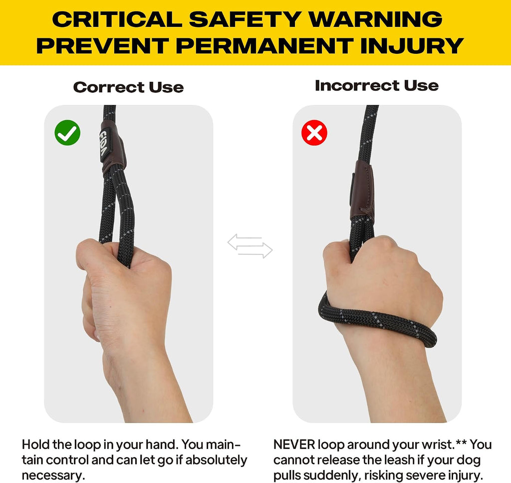 Fida Durable Slip Lead Dog Leash, 6 FT x 1/2" Dog Training Leash, Black | For Large Medium Dogs, Comfortable Heavy Duty Rope Slip Leash, Highly Reflective for Night Safety, No Pull Pet Loop Leash
