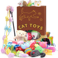 QUOZUO 30 Pcs Cat Toy Kitten Toys Set, Interactive Cat Toy Wand Cat Springs Ball Toy with Bells, Cat Toys for Bored Indoor Cats, Gift Box Styles