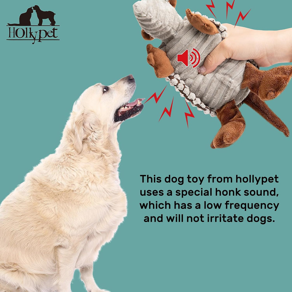 Hollypet Armadillo Squeaky Puppy Dog Toys for Small Medium Dogs, 8" | plush stuffed small dog squeak animal toy with unique grunt squeaker textured fabric for teeth cleaning toys