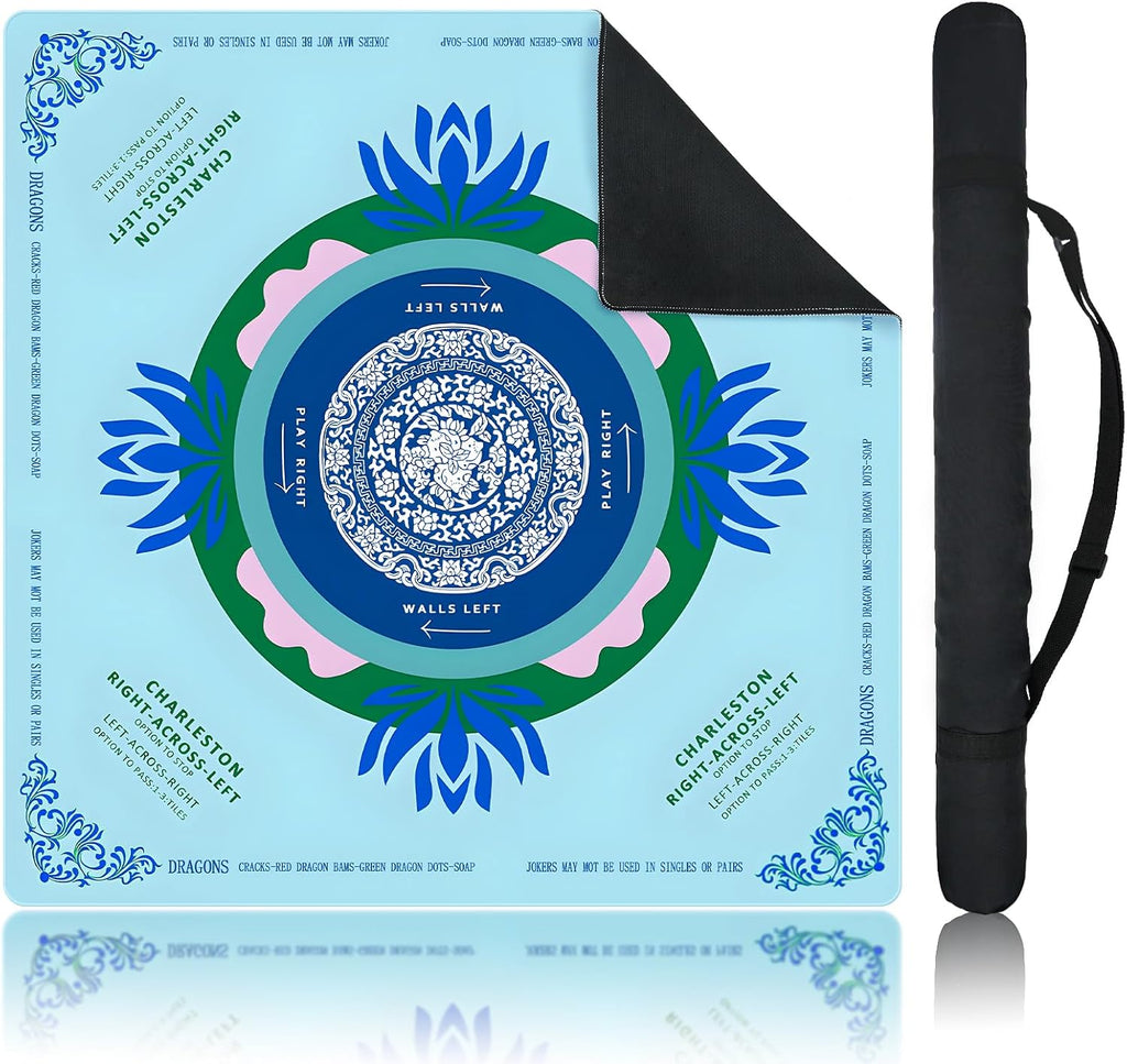 Blue Mahjong Mat for Table, American Mahjong Mat with Rules, 31.5" x 31.5"