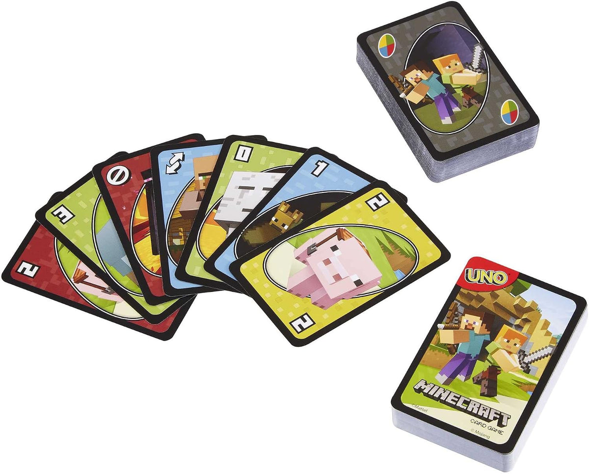 Mattel Games UNO Minecraft Card Game for Kids, Adults, Families & Parties, Deck & Special Rule Inspired by the Video Game, 2 to 10 Players