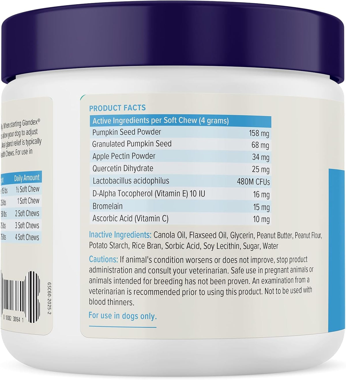 Vetnique Glandex for Dogs Anal Gland Chews 60ct Pumpkin + Digestive Enzymes | Anal Gland Dog Treats, Boot the Scoot + Fishy Odor Support, Fiber, Probiotics, Quercetin + Apple Pectin, Peanut Butter