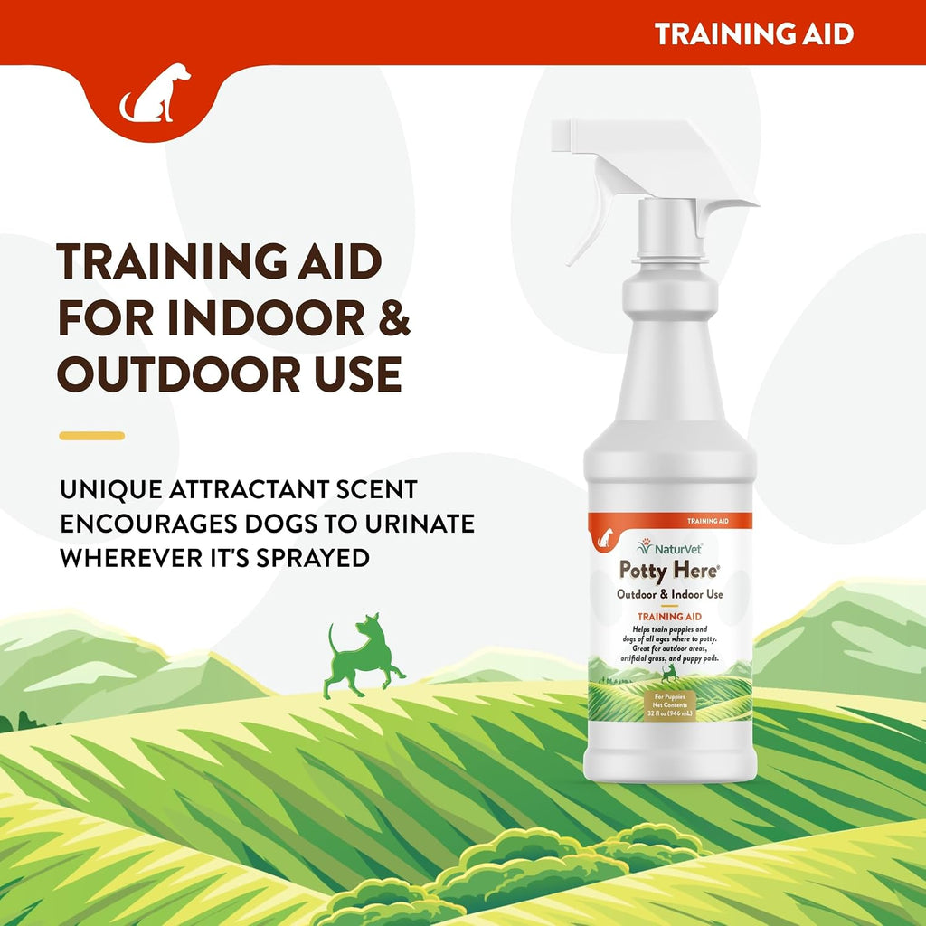 NaturVet Potty Here Training Aid Spray for Puppies and Dogs - 32 oz | Train Puppies & Dogs Where To Potty, Formulated For Indoor & Outdoor Use