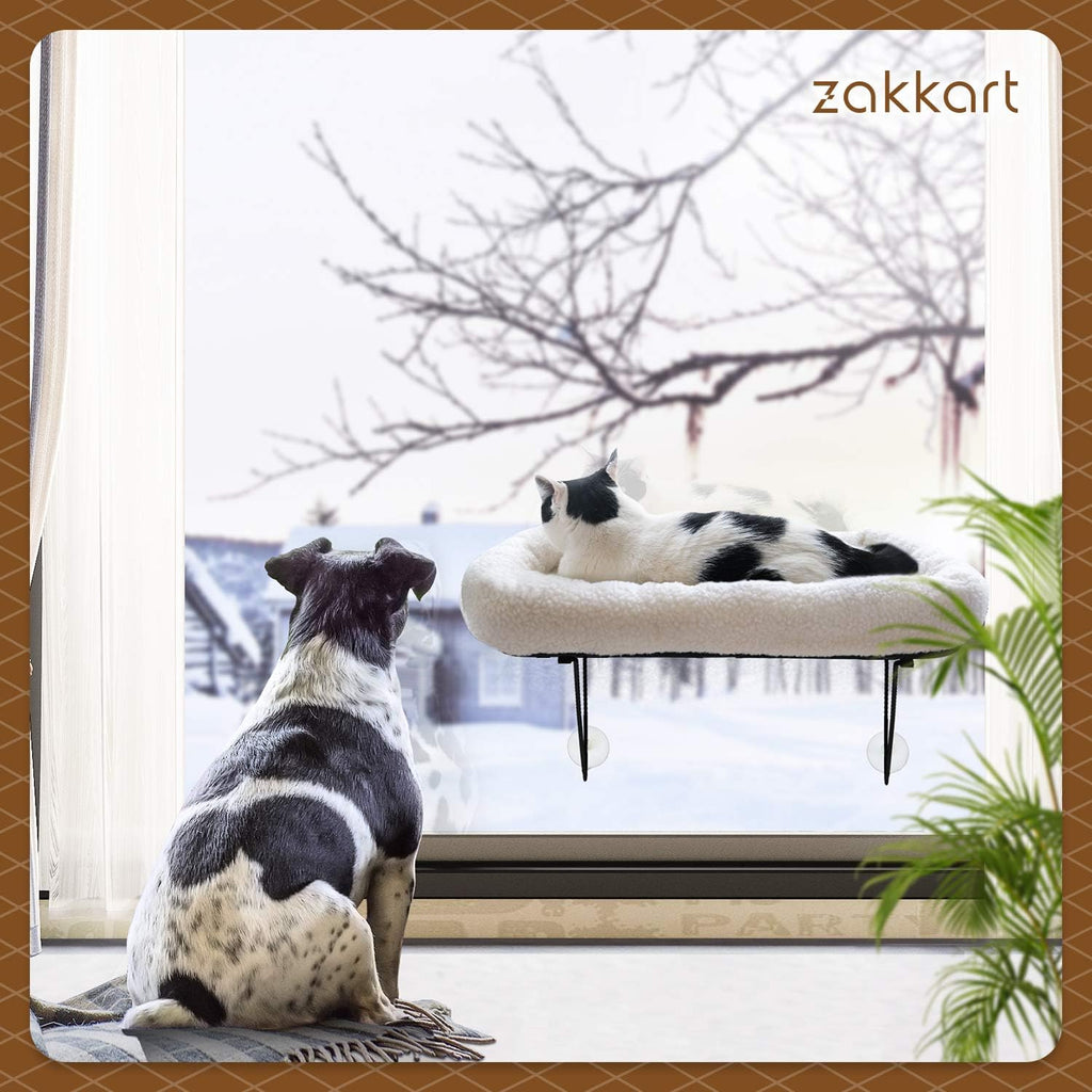Zakkart Cat Window Perch, 100% Metal Supported from Below (White)