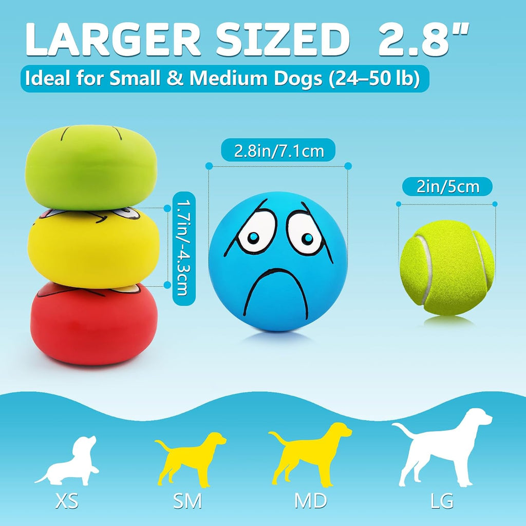 4 Pack 2.8" Smiley Face Squeaky Dog Toys Soft Dog Balls Latex Rubber Squeak Dog Toys for Small Medium Puppy Pet Dogs (Flat Ball)