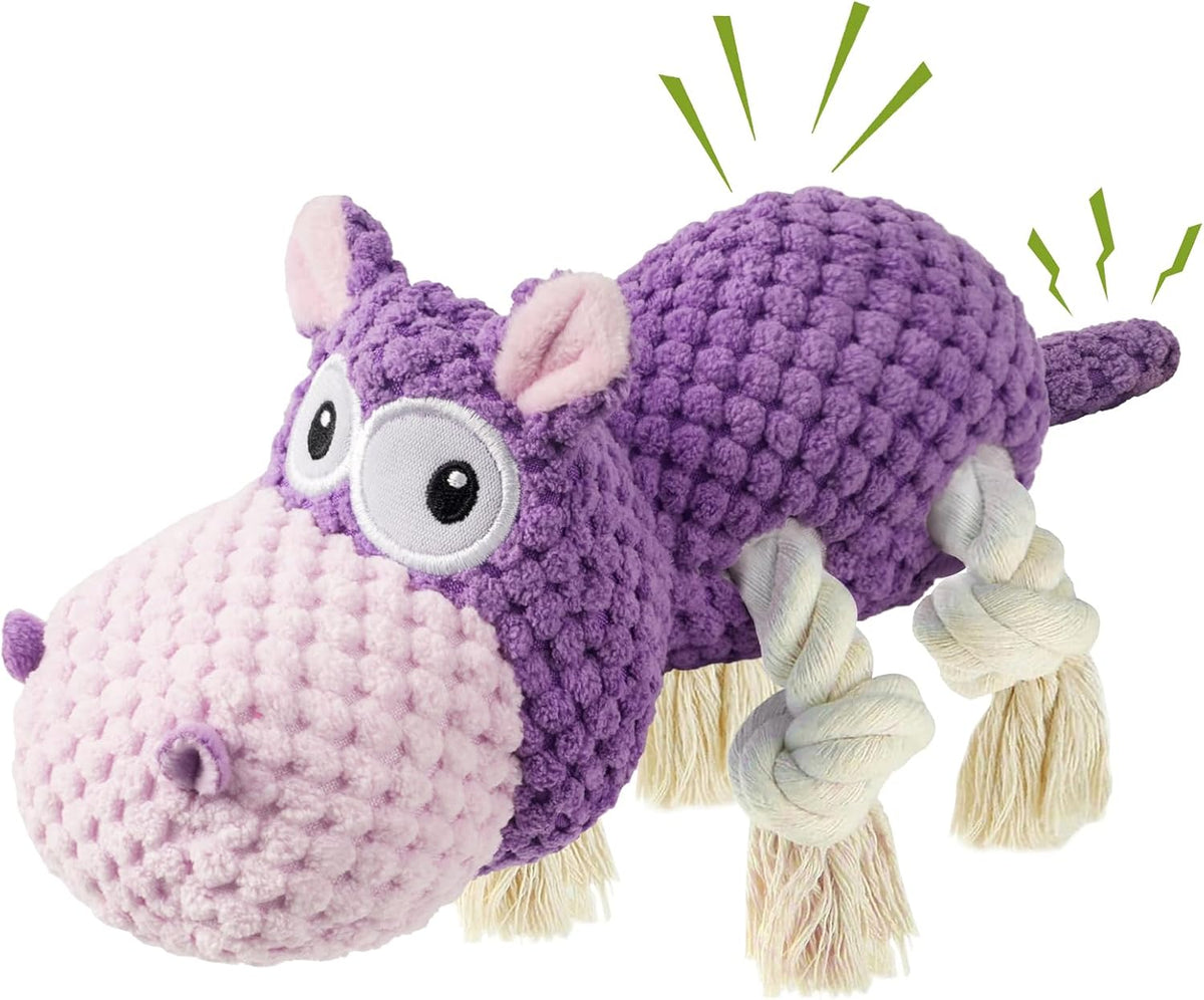TOOPTATE Hippo Squeaky Dog Toy, Blue, Medium | Cute Plush Design, Rope Legs for Tugging, Helps Keep Dogs Busy, Suitable for Small, Medium, and Large Dogs