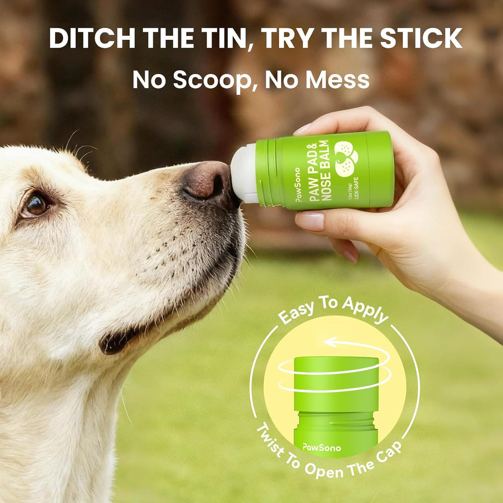 PawSono Lick-Safe Dog Paw & Nose Balm with Coconut Oil, All-Natural | Moisturizes Dry Cracked Paw Pads & Snout, Protect Paws After Walks on Hot Pavement, Beaches & Hiking Trails, 1.3 oz