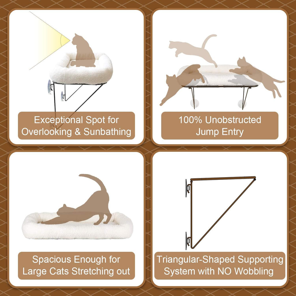 Zakkart Cat Window Perch, 100% Metal Supported from Below (White)