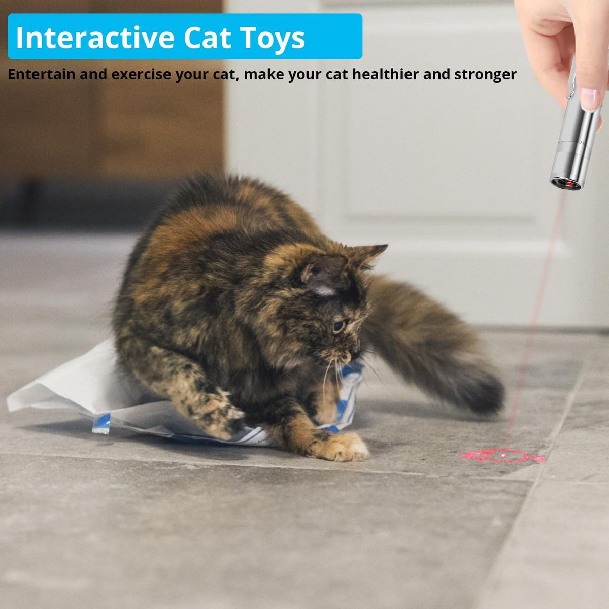 Waputne Cat Toy, USB Rechargeable, 3 Light Modes, 5 Fun Patterns, Indoor