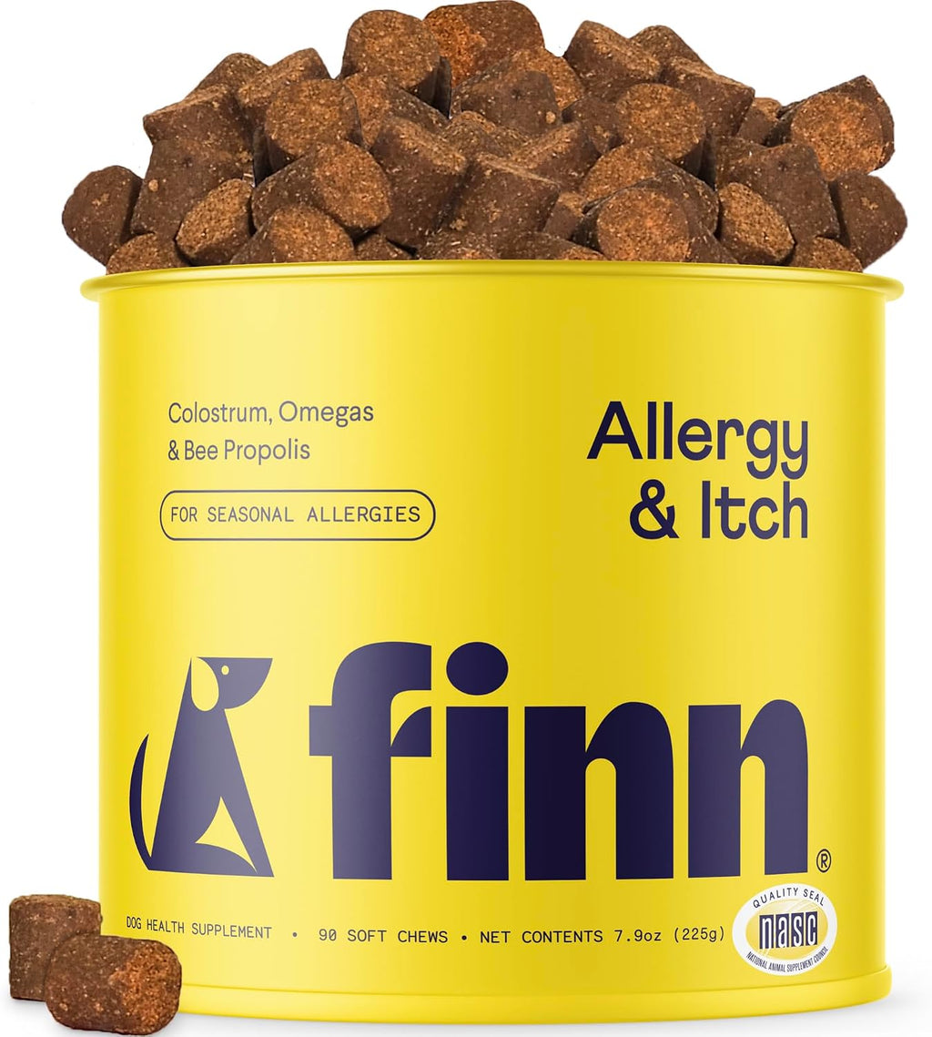 Finn Allergy & Itch Soft Chews for Dogs - Colostrum & Bee Propolis - 90 Ct | Quercetin & Probiotics - NASC Certified - Vet-Formulated - Seasonal & Environmental Allergy Relief
