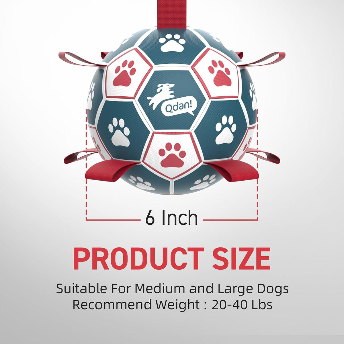 QDAN Dog Balls, 6 Inch Dog Soccer Ball with Straps, Herding Balls for Dogs | Outdoor Dog Toys Balls for 20-40 lb dogs, Puppy Ball to Keep Them Busy, Dog Pool Water Play Toy, Puppy Birthday Gifts