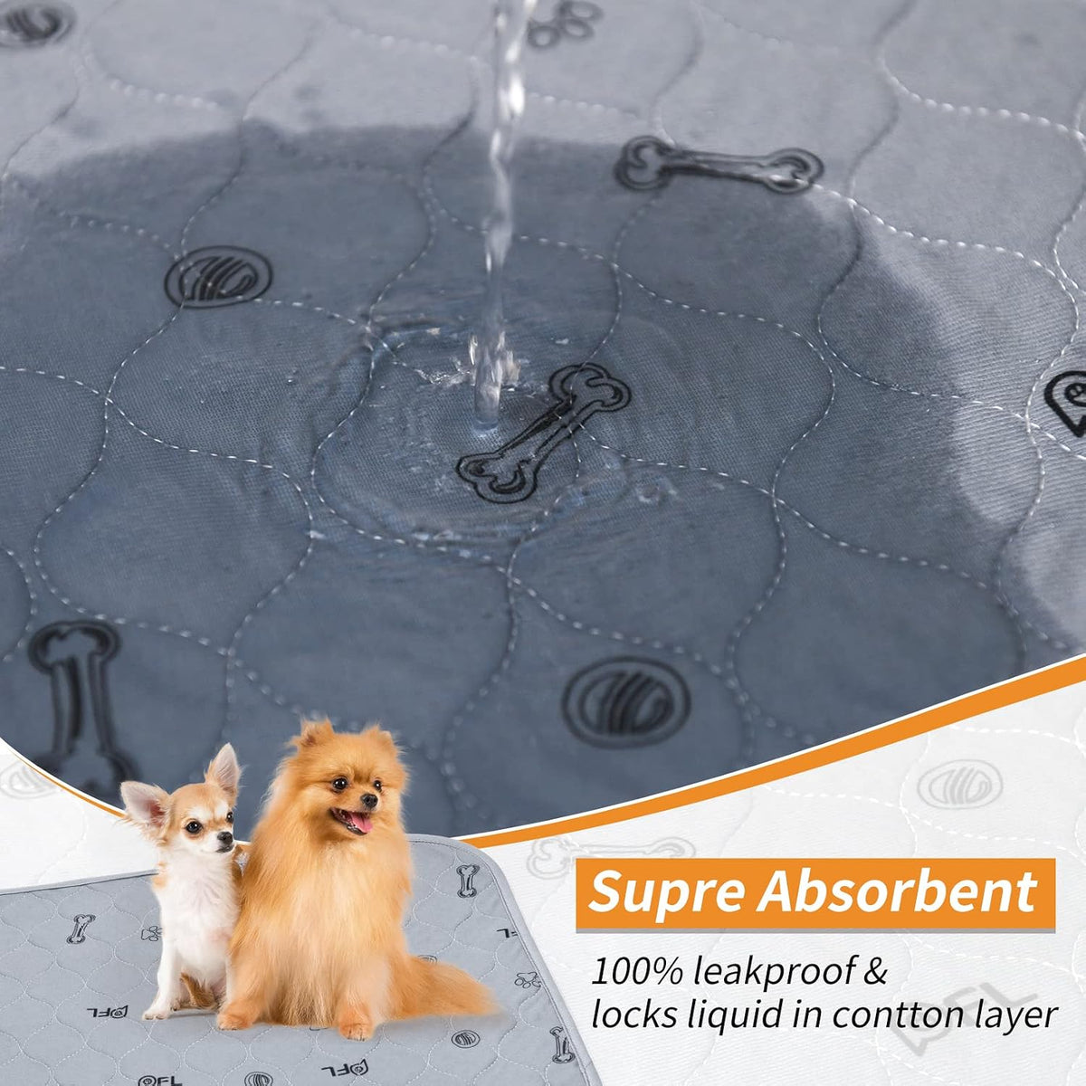 Washable Pee Pads for Dogs, 2Pack Puppy Pads Washable with Bone Print,Absorbent Reusable Whelping Pads Non-Slip Dog Mats for Floor Protector, Couch Cover, Crate, Potty Training 31x36 | Reusable, Waterproof, Machine Washable Dog Pads for Whelping, Potty Tr