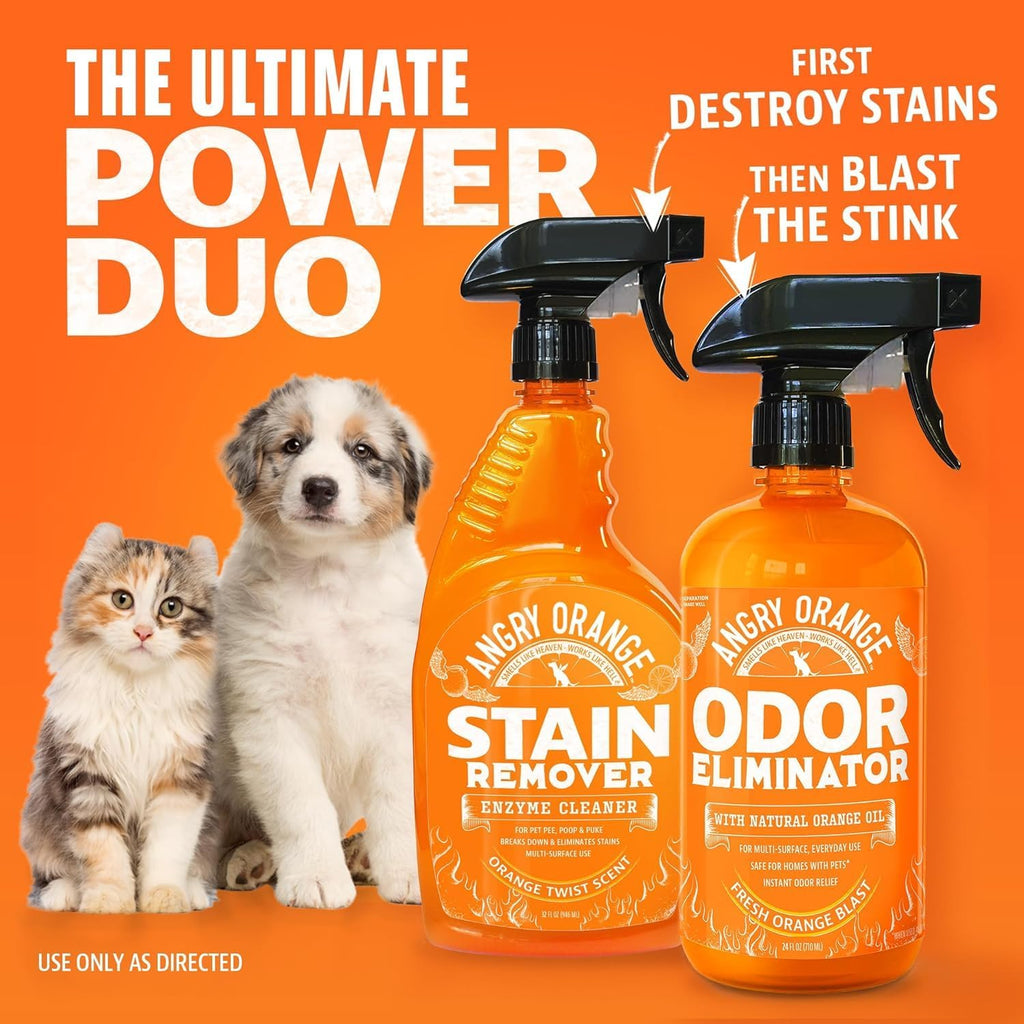 ANGRY ORANGE Pet Odor Eliminator for Dog and Cat Urine, Carpet Stains, and Strong Smells – Citrus Cleaner with Natural Orange Oil – 24 oz