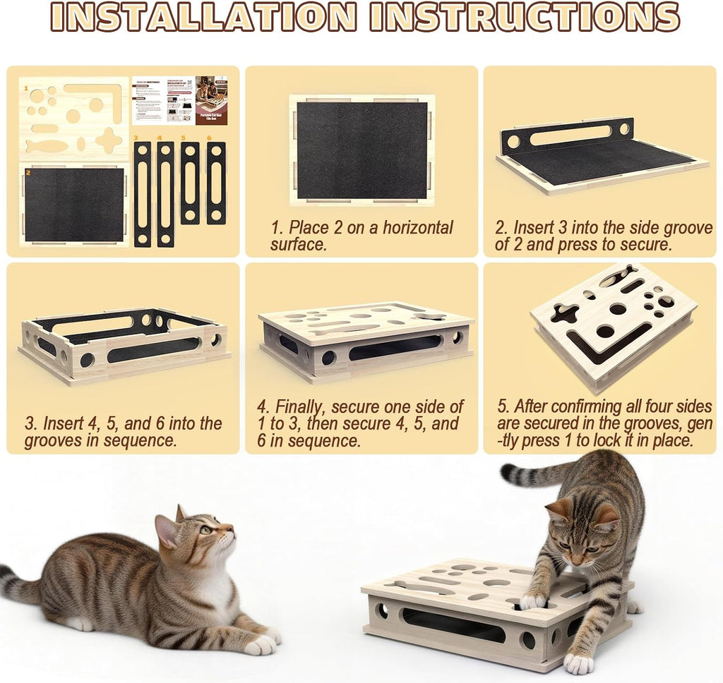 Cat Scratch Puzzle Enrichment Box, Large Solid Wood with Sandpaper Inside