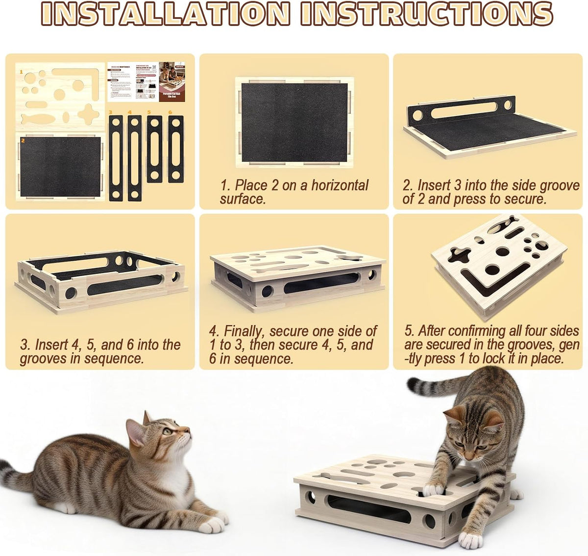 Cat Scratch Puzzle Enrichment Box, Large Solid Wood with Sandpaper Inside