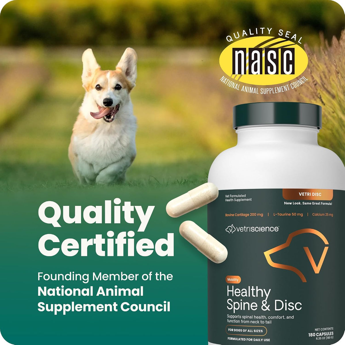 VetriScience Healthy Spine & Disc for Dogs, 180 Count | Back & Spinal Support Chondroitin & Taurine for Dogs, Perfect for Dachshunds, Corgis, Frenchies, Basset Hounds & More