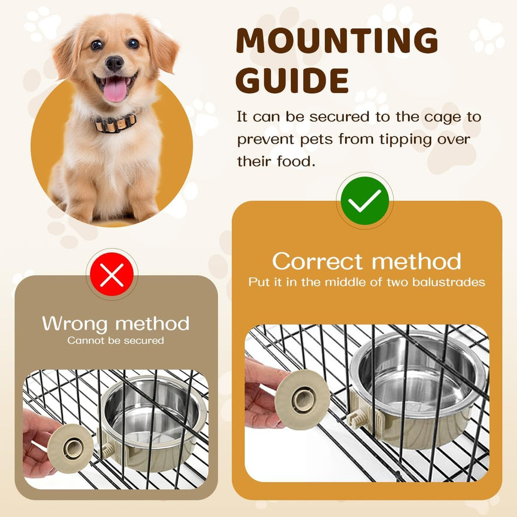 2Pcs Pets Lightweight Stainless Steel Bowl,Removable Stainless Steel Pet Hanging Food Water Feeder Bowl for Puppy Dog Cat Rabbit Ferret Bird Gunea Pigs (Gray-Small)