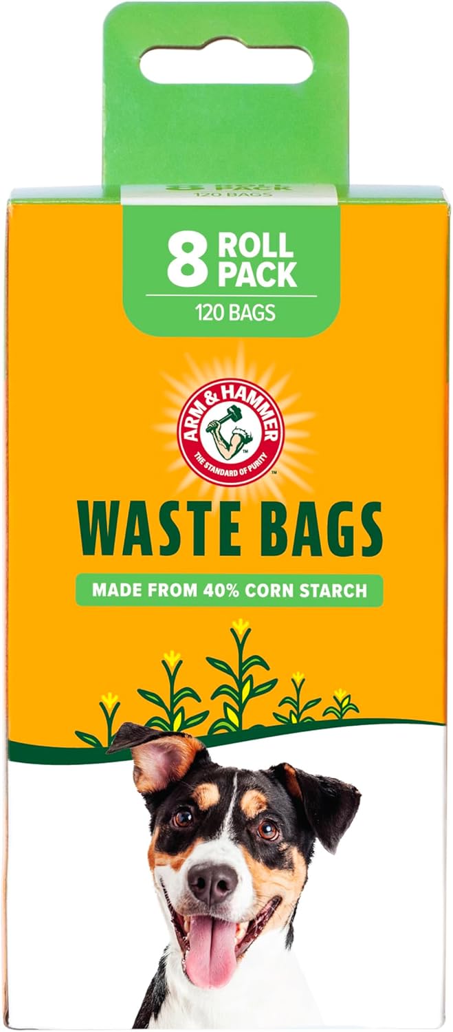 Arm & Hammer Easy-Tear Disposable Dog And Cat Waste Bags With Activated Baking Soda, 180 Dog Poop Bags, 9 x 14 Inches | With Activated Baking Soda, 9 x 14 In