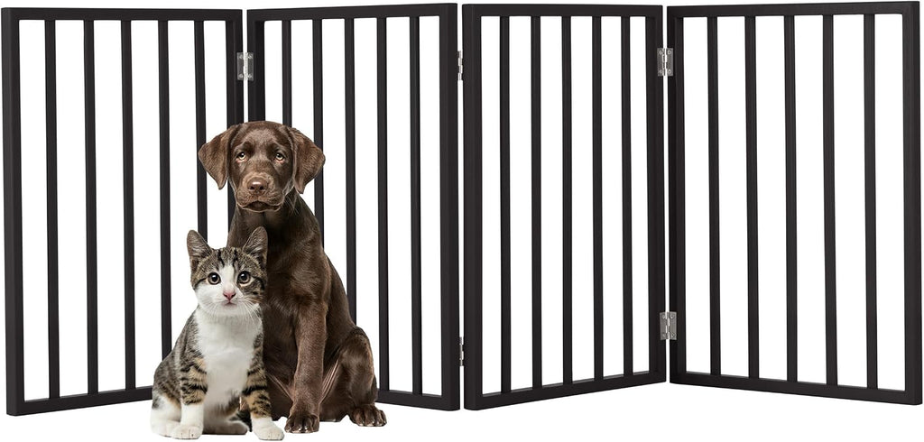 Pet Gate - 3-Panel Indoor Foldable Dog Fence for Stairs, Hallways, or Doorways - 54x24-Inch Wood Freestanding Dog Gates by PETMAKER (Black)