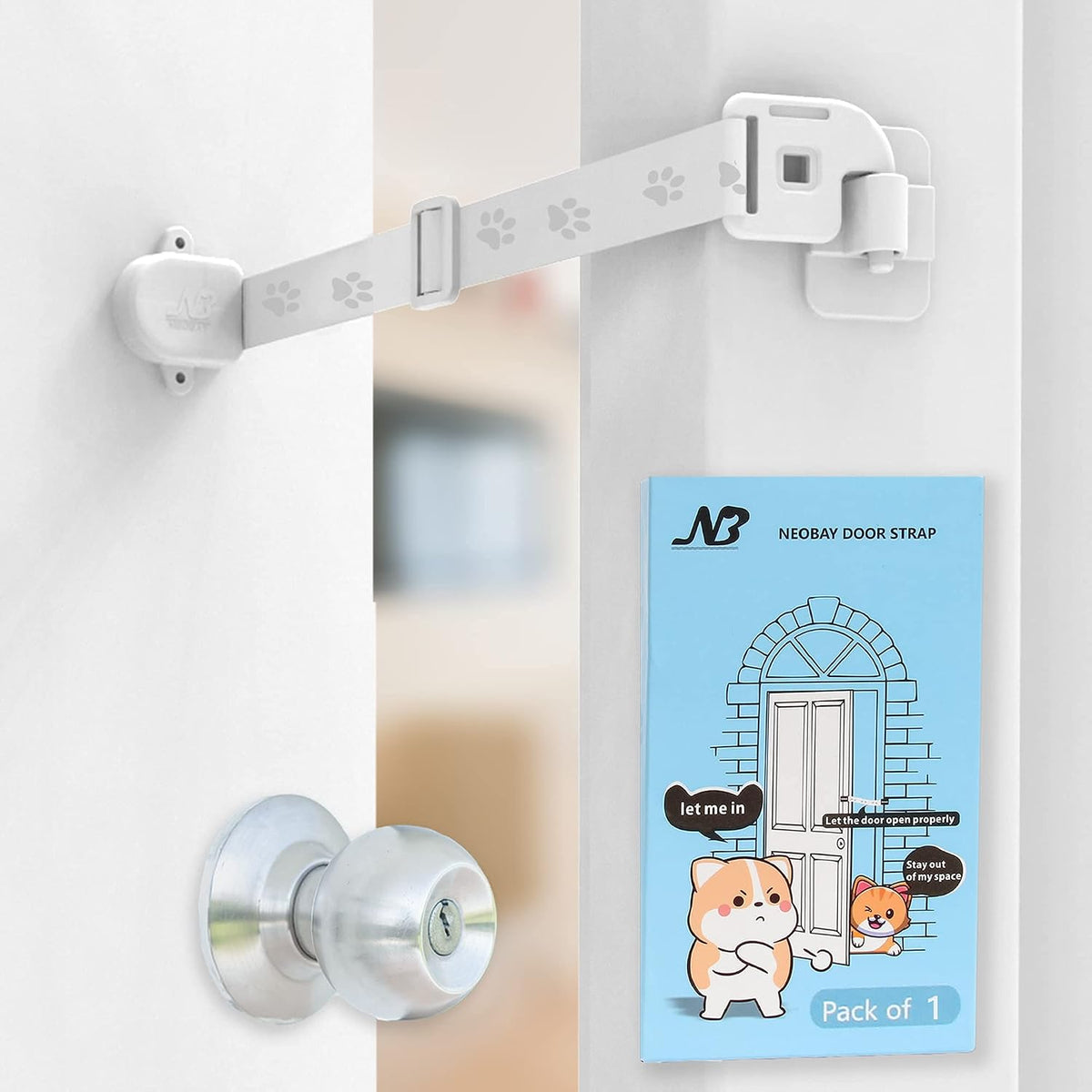 Neobay Adjustable Door Strap and Latch, Keeps Dogs Out of Litter Box