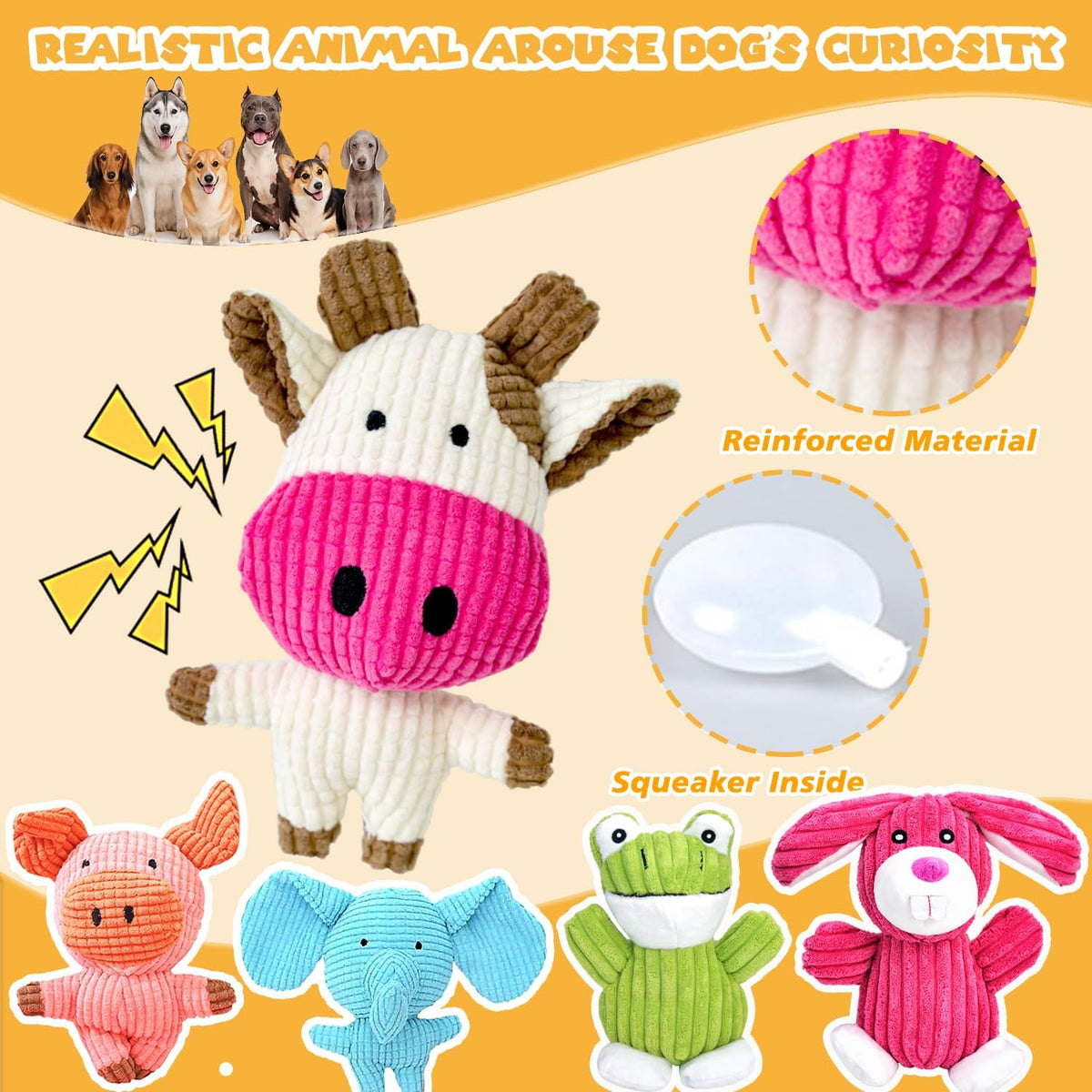 MRSOHRET Dog Toys Squeak, Tough Plush Puppy Chew Toy for Aggressive Chewers | 5 Pack Durable Plush Puppy Chew Toys for Teething, Stuffed Dog Toy for Large Medium Small Breed to Keep Them Busy