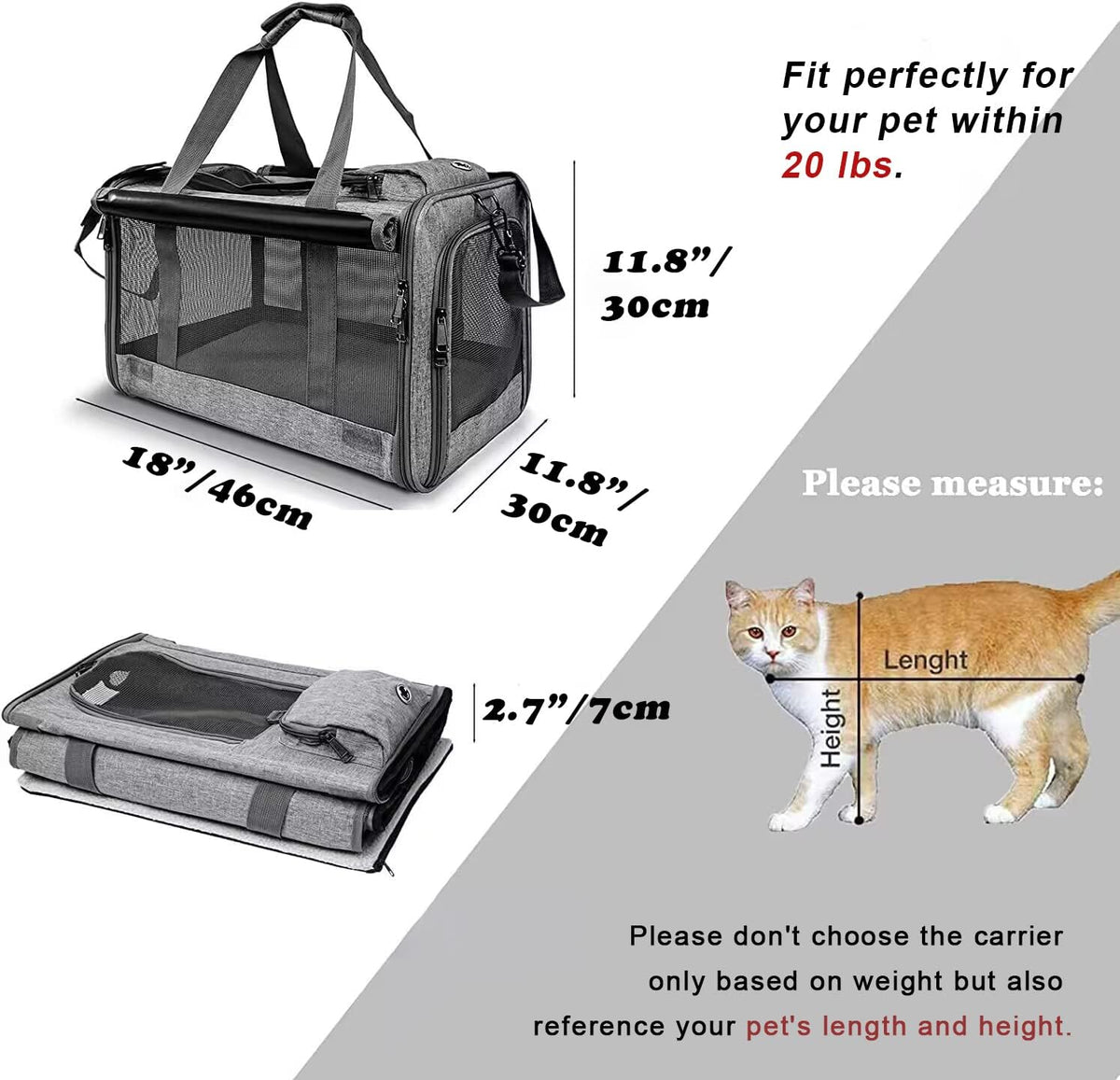GAPZER Pet Carrier for Large Cats up to 20lbs Soft-Sided Privacy Protection