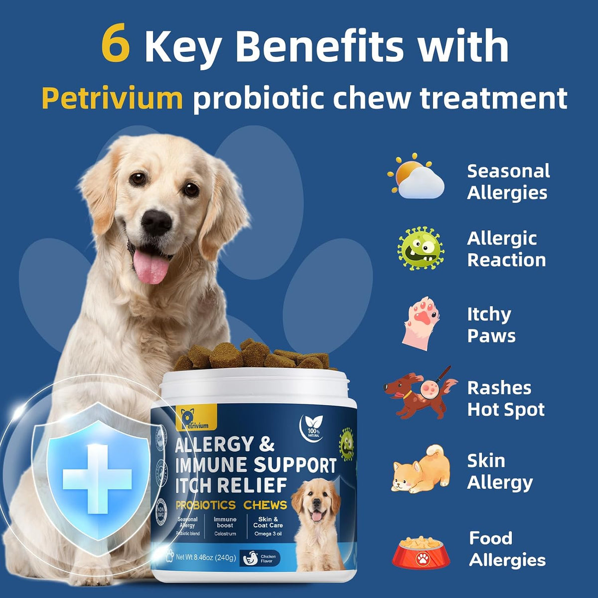Dog Allergy Relief Chews, Helps Relieve Itchy Skin, Paw Licking & Ear Irritation, Dog Allergy Supplement with Probiotics for Skin & Immune Support, Colostrum & Fish Oil