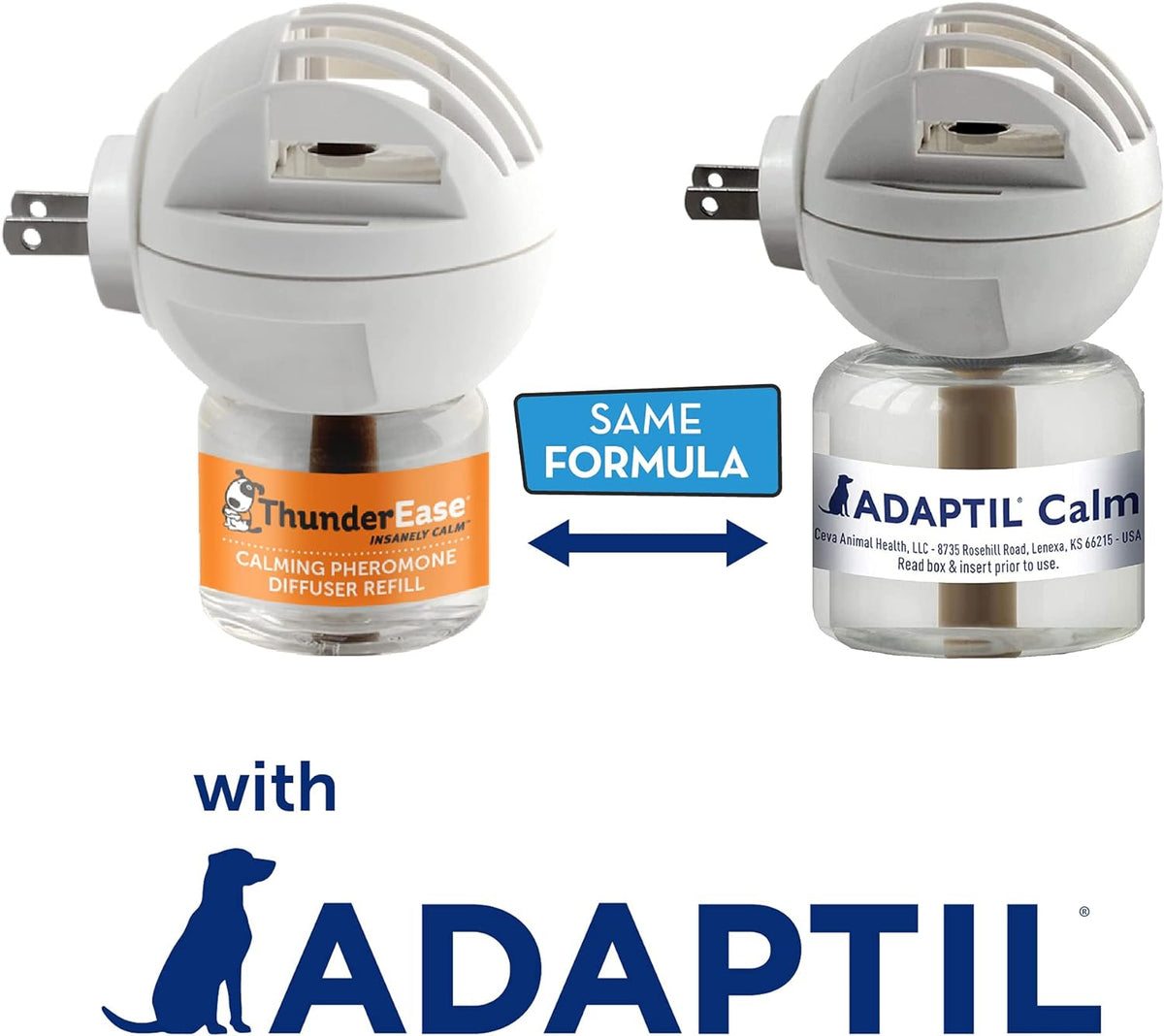 ThunderEase Dog Calming Pheromone Diffuser Kit | Powered by ADAPTIL | Vet Recommended to Relieve Separation Anxiety, Stress Barking & Chewing, and Fear of Fireworks & Thunderstorms (30 Day Supply) | Vet Recommended, Powered by Adaptil Helps Separation Anx