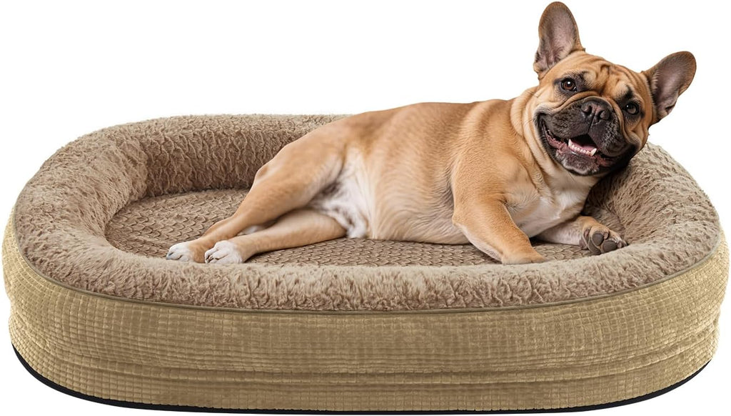 JOEJOY Orthopedic Dog Beds Large Sized Dog, XL Egg-Crate Memory Foam Pet Couch Bed with Bolster Sides, Waterproof Lining, Removable Washable Cover & Non-Slip Bottom, Grey