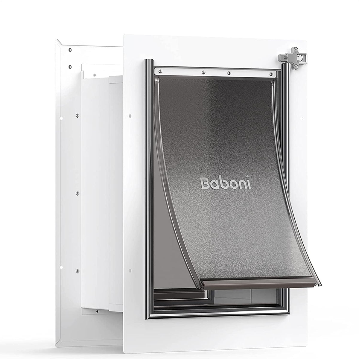 Baboni Pet Door for Wall,3-Flap,Steel Frame and Telescoping Tunnel, Aluminum Lock, Double Flap Dog Door and Cat Door, Strong and Durable (Pets Up to 100 Lb) -Large