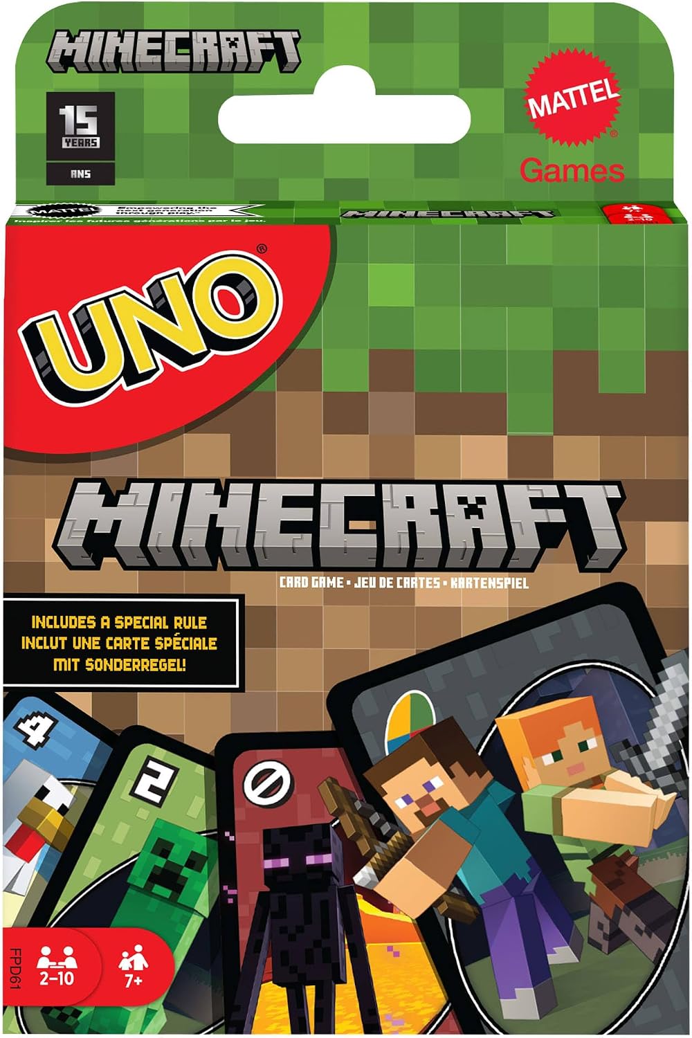 Mattel Games UNO Minecraft Card Game for Kids, Adults, Families & Parties, Deck & Special Rule Inspired by the Video Game, 2 to 10 Players