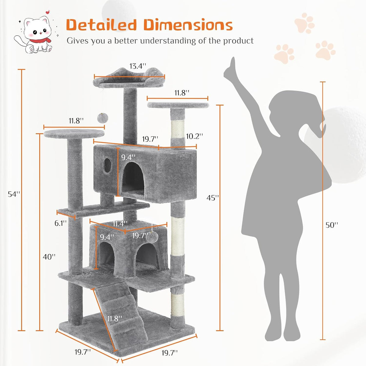 Sweetcrispy 54-inch Cat Tree Tower with Scratching Posts, Indoor Use