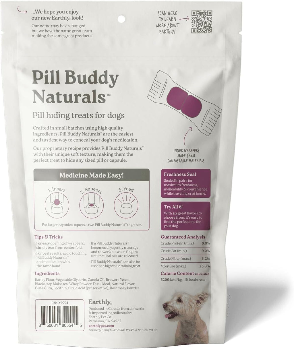 Presidio Earthly Pill Buddy Naturals - Duck (Chicken-Free) Pill Hiding Treats for Dogs - Pill Pocket for Any Size Medication - 90 Servings