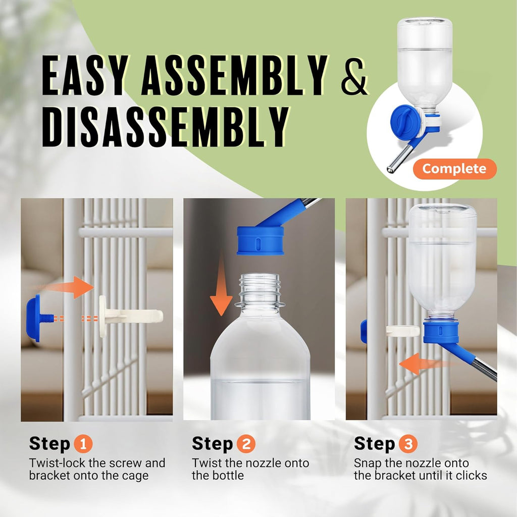 Choco Nose No-Drip Water Bottle Feeder for Guinea Pigs, Hamsters, Bunnies, Ferrets, & Small Pets, 10.2 fl.oz, 300ml - Easy to Install in Cages/Crates, US Patented Leakproof Nozzle 10mm, Blue (C128)