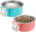 Mechpia 2 Pieces Crate Dog Bowl, Removable Stainless Steel Pet Kennel Hanging Food Water Feeder Bowl Cage Coop Cup for Puppy Medium Dog Cat Rabbit Ferret Bird (Blue,Green)