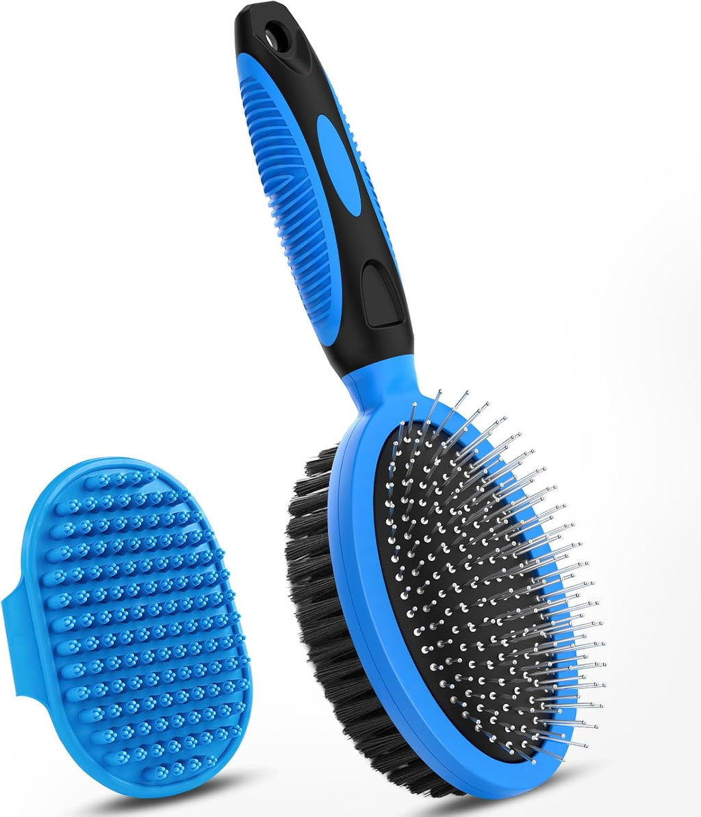 2PCS Pet Grooming Tools - Double-Sided Brush for Shedding and Bathing, Suitable for Short/Long Haired Dogs Cats and Horses, Deshedding Dog Brush, Mane & Tail Combs for Horses - Pet Supplies (Blue)