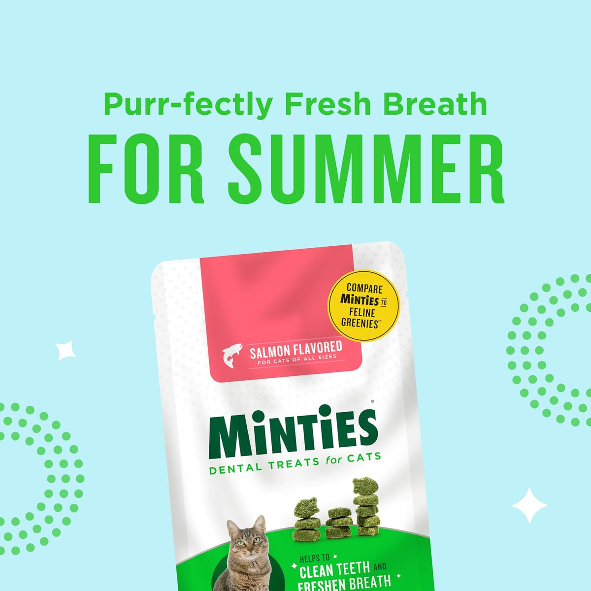 Minties Dental Treats for Cats, (Chicken/Salmon) Flavored Treats for Cats, Freshens Breath and Controls Tartar, 2.5oz